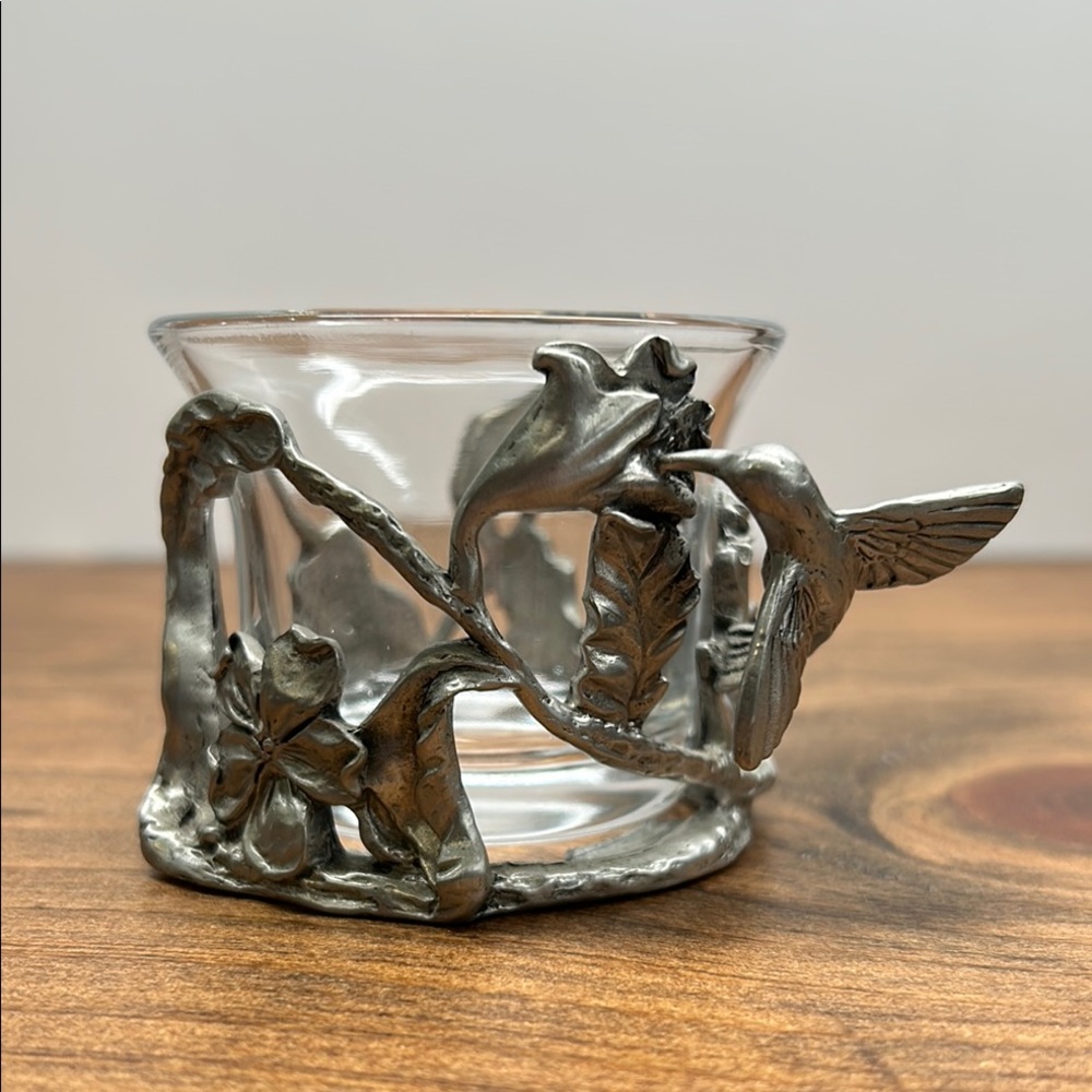 💕 Seagull Pewter Glass Votive Holder with Hummingbird Made In Canada 1992